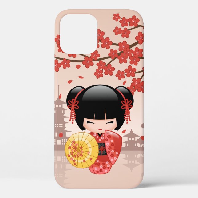 Red Sakura Kokeshi Doll - Japanese Geisha Case-Mate iPhone Case (Back)