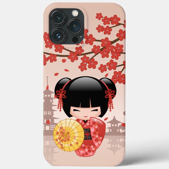 Red Sakura Kokeshi Doll - Japanese Geisha Case-Mate iPhone Case (Back)