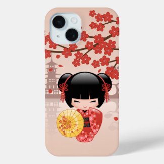 Red Sakura Kokeshi Doll - Japanese Geisha