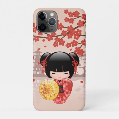 Red Sakura Kokeshi Doll _ Japanese Geisha iPhone 11 Pro Case