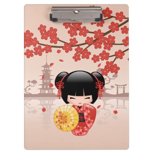 Red Sakura Kokeshi Doll _ Japanese Geisha Clipboard
