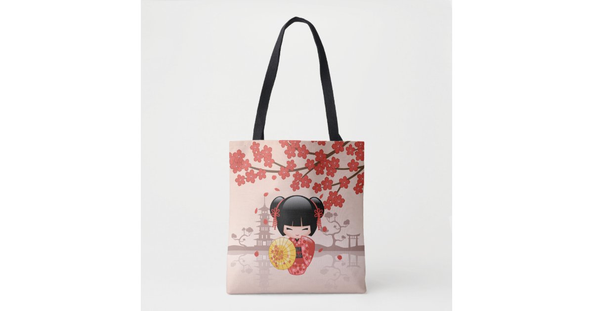 Red Japanese Cherry Blossom Tote Bag