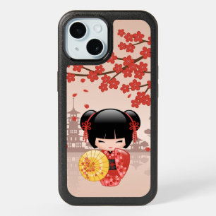 Red Sakura Kokeshi Doll - Japanese Geisha iPhone 15 Case