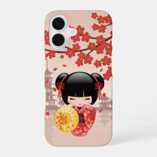 Red Sakura Kokeshi Doll - Japanese Geisha iPhone 16 Case