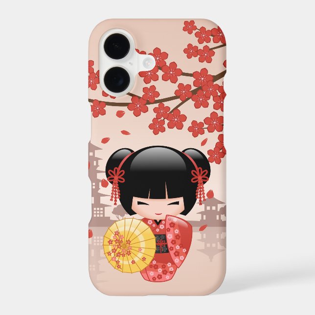 Red Sakura Kokeshi Doll - Japanese Geisha iPhone Case (Back)