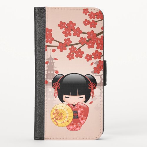 Red Sakura Kokeshi Doll _ Japanese Geisha iPhone X Wallet Case