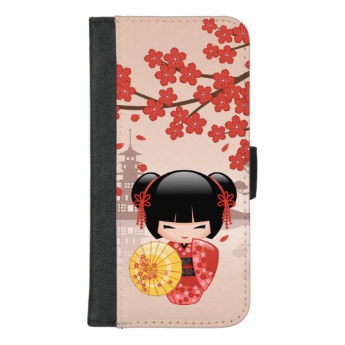 Red Sakura Kokeshi Doll _ Japanese Geisha iPhone 87 Plus Wallet Case