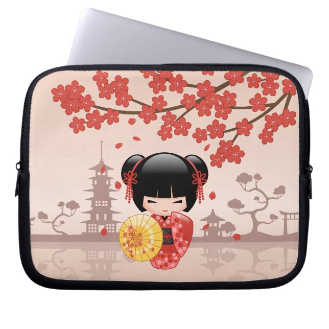 Red Sakura Kokeshi Doll - Japanese Geisha Laptop Sleeve (Front)
