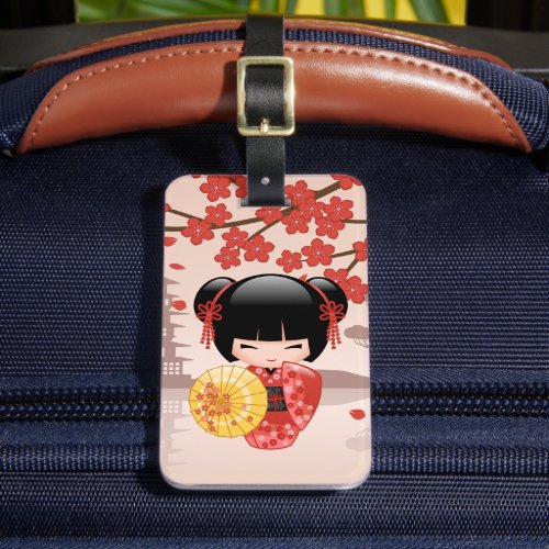 Red Sakura Kokeshi Doll _ Japanese Geisha Luggage Tag