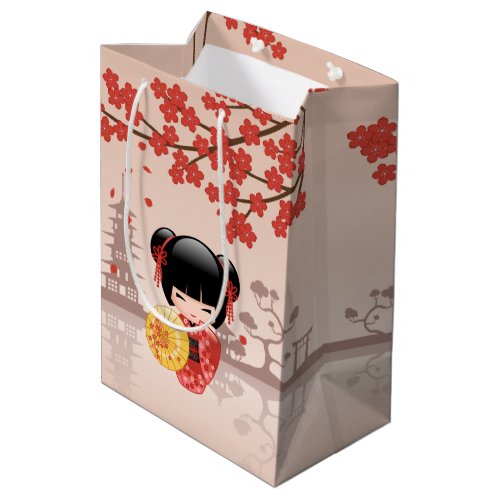 Red Sakura Kokeshi Doll _ Japanese Geisha Medium Gift Bag