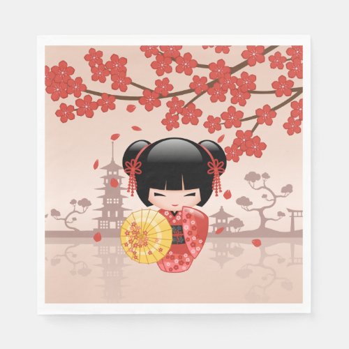 Red Sakura Kokeshi Doll _ Japanese Geisha Napkins