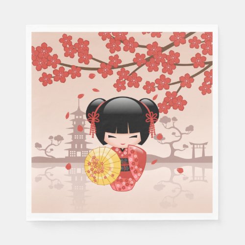 Red Sakura Kokeshi Doll _ Japanese Geisha Napkins