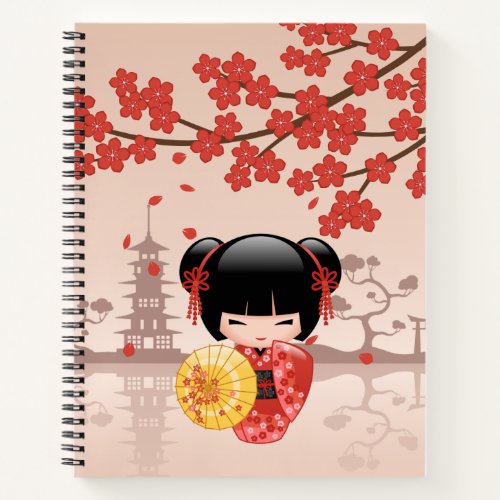 Red Sakura Kokeshi Doll _ Japanese Geisha Notebook