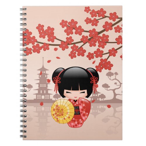 Red Sakura Kokeshi Doll _ Japanese Geisha Notebook