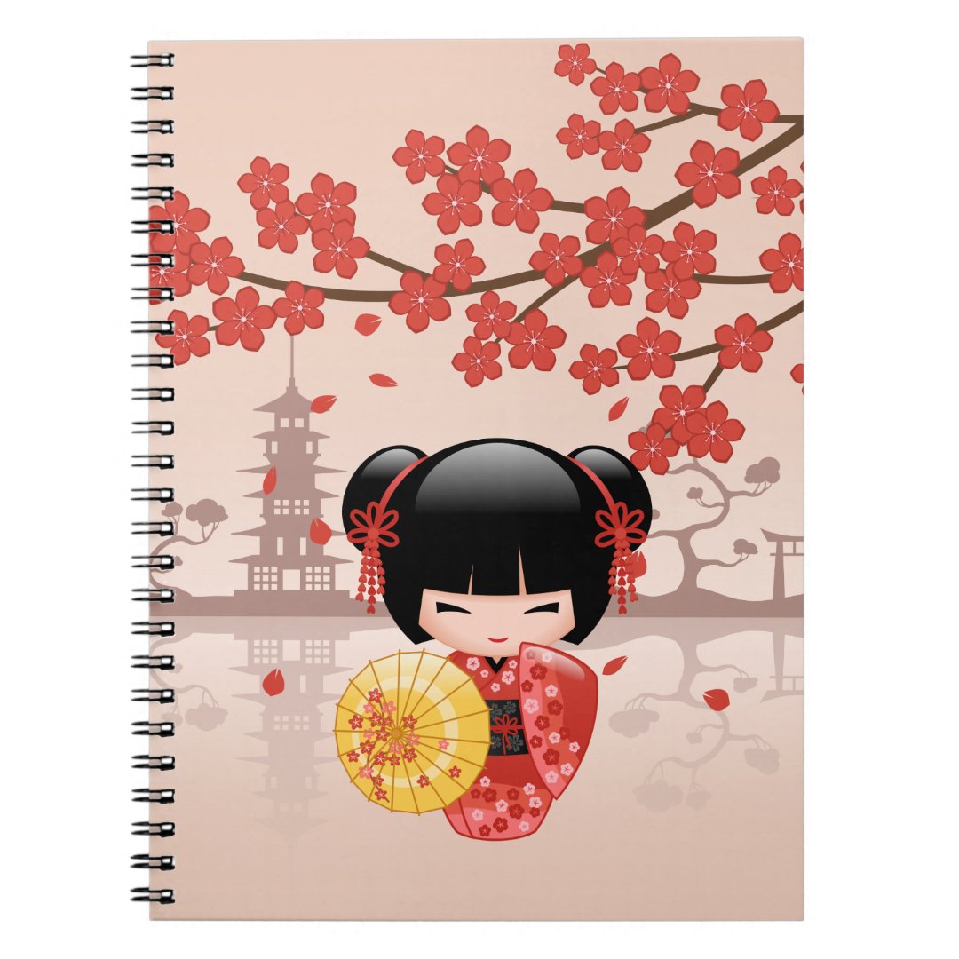 Red Sakura Kokeshi Doll Japanese Geisha Notebook Zazzle