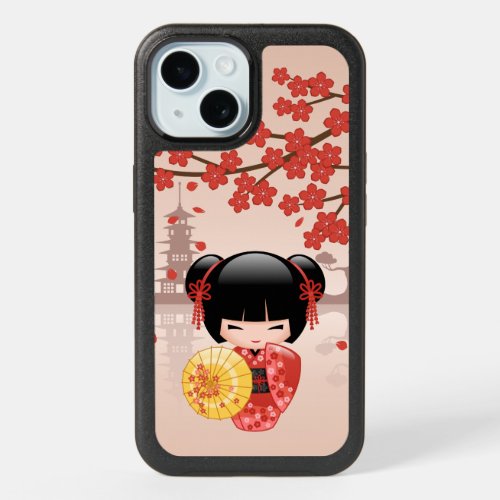 Red Sakura Kokeshi Doll _ Japanese Geisha iPhone 15 Case