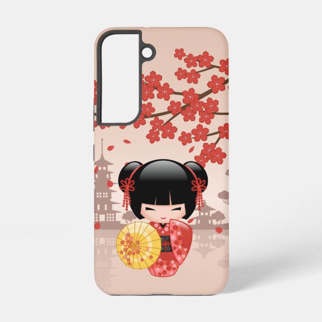 Red Sakura Kokeshi Doll - Japanese Geisha Samsung Galaxy Case (Back)