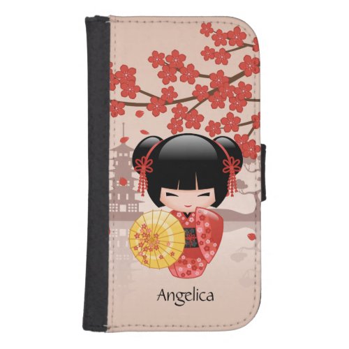 Red Sakura Kokeshi Doll _ Japanese Geisha Galaxy S4 Wallet Case
