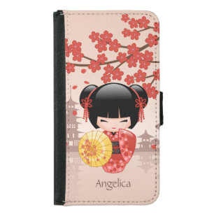 Red Sakura Kokeshi Doll - Japanese Geisha Wallet Phone Case For Samsung Galaxy S5