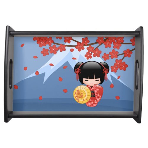 Red Sakura Kokeshi Doll _ Japanese Geisha Serving Tray