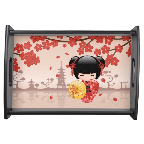 Red Sakura Kokeshi Doll _ Japanese Geisha Serving Tray