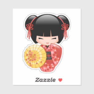 Red Sakura Kokeshi Doll - Japanese Geisha Sticker