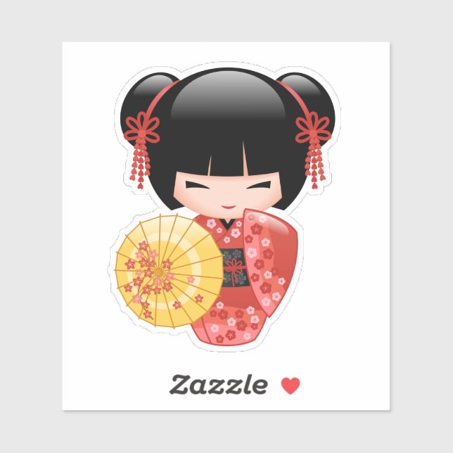 Red Sakura Kokeshi Doll - Japanese Geisha Sticker (Sheet)