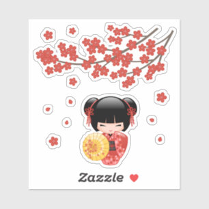 Red Sakura Kokeshi Doll - Japanese Geisha Sticker