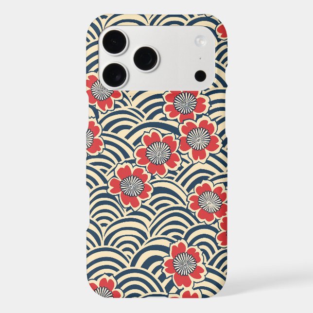 Red Sakura Navy Wave Cream Japanese Pattern iPhone Case (Back)
