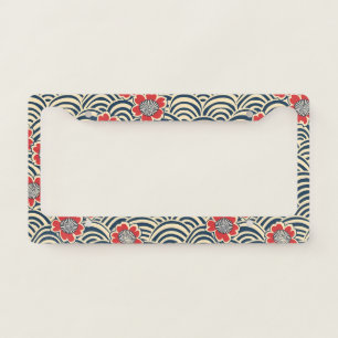 Red Sakura Navy Wave Cream Japanese Pattern License Plate Frame