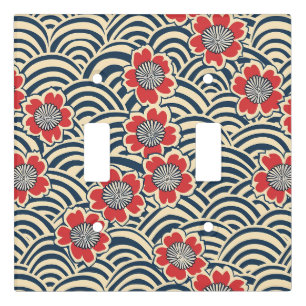 Red Sakura Navy Wave Cream Japanese Pattern Light Switch Cover