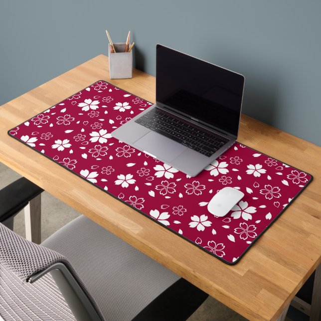 Red Sakura Pattern Desk Mat (Office 2)