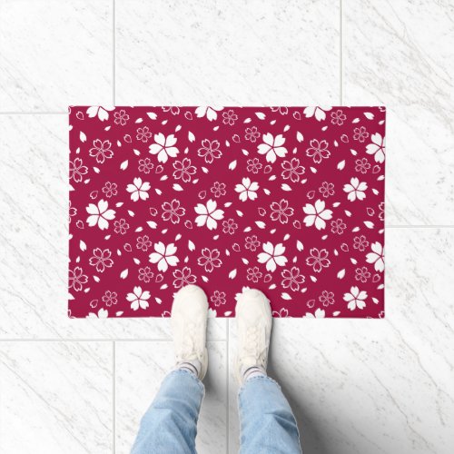Red Sakura Pattern Doormat