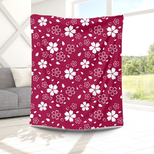 Red Sakura Pattern Fleece Blanket