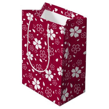 Red Sakura Pattern Medium Gift Bag by Chibibi at Zazzle