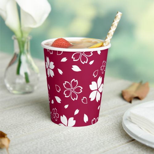 Red Sakura Pattern Paper Cups