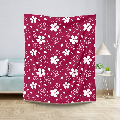 Red Sakura Pattern Sherpa Blanket