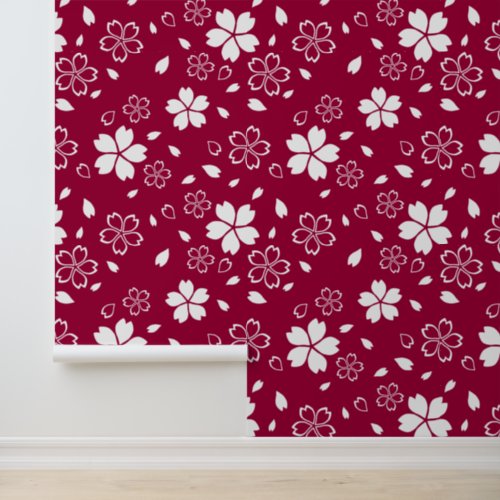 Red Sakura Pattern Wallpaper