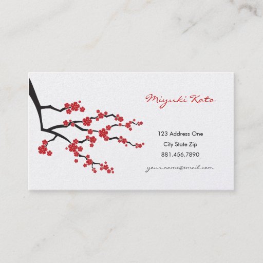 Customizable Red Sakuras Oriental Zen Asian Cherry Blossoms Business Card Template