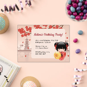 Red Sakura Transparent Window Birthday Party Acrylic Invitations