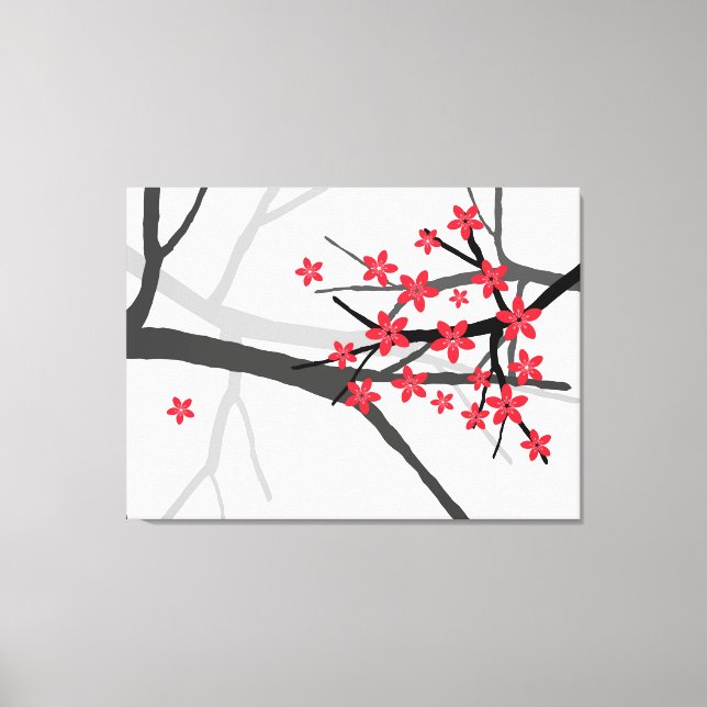 Red Sakura  Wrapped Canvas Print (Front)