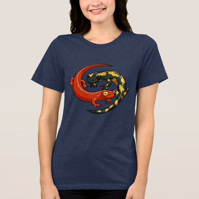 Red Salamander & Fire Salamander Illustration Tri-Blend Shirt (Front)