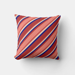 Red, Salmon, Light Yellow & Blue Pattern Pillow