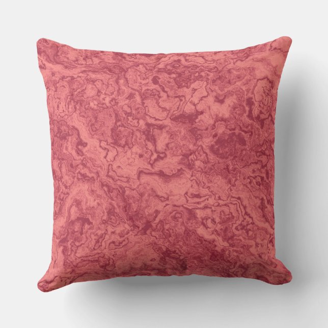 Red Salmon Marble abstract Throw Pillow (Back)
