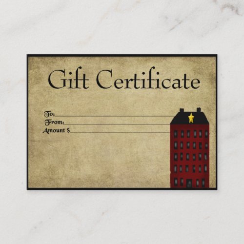 Red Saltbox House_ Prim Gift Certificate Gift Card