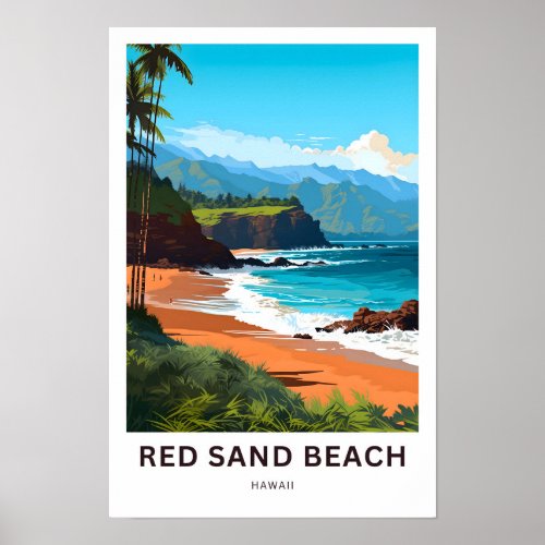Red Sand Beach Hawaii Travel Print