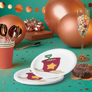 Red Sand Bucket with Star and Shovel Paper Plates