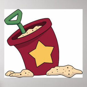 Red Sand Bucket with Star and Shovel Poster