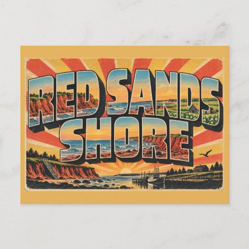 Red Sands Shore PEI Red Cliffs Farmland Art Postcard