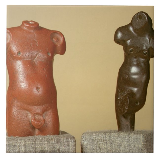 Red sandstone male torso and grey sandstone dancer ceramic tile (Front)
